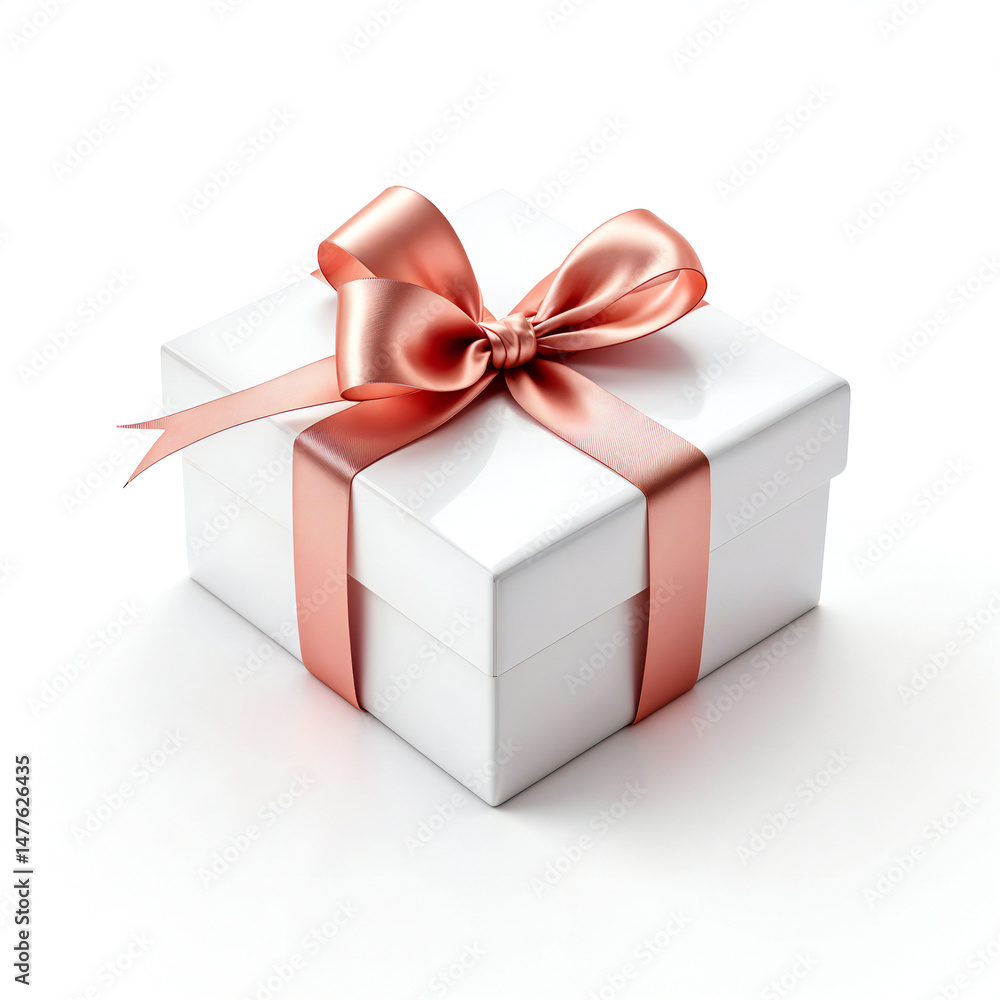 A pristine white gift box, elegantly adorned with a delicate, rose-gold ribbon and bow. Capturing a sense of anticipation, and celebration, and highlighting the beauty of thoughtful giving. A pristine white gift box, elegantly adorned with a delicate, rose-gold ribbon and bow. Capturing a sense of anticipation, and celebration, and highlighting the beauty of thoughtful giving.