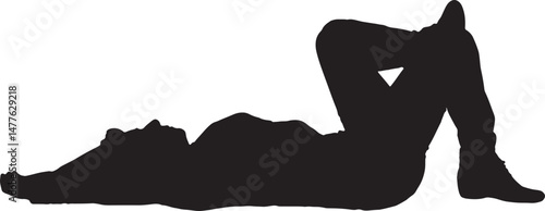  vector silhouette, side view of a relaxed woman lying on back with legs tucked up