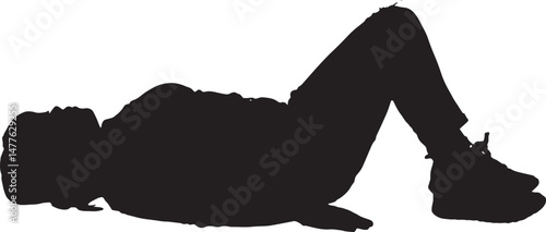  vector silhouette, side view of a relaxed Woman lying on back with legs tucked up