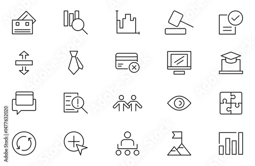 Headhunting outline web icons set. Recruitment, career, resume, work group, candidate, job hiring, collection. Vector illustration.