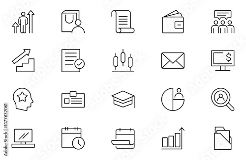 Headhunting outline web icons set. Recruitment, career, resume, work group, candidate, job hiring, collection. Vector illustration.
