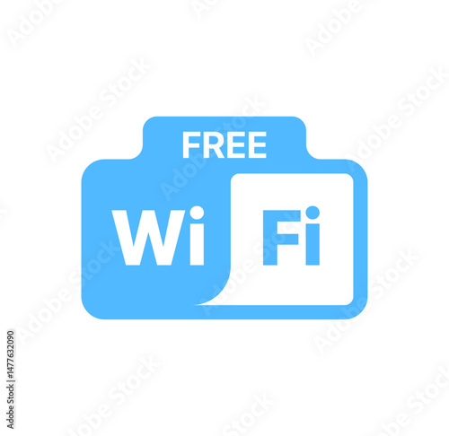 Free WiFi badge icon, Wireless internet symbol, WiFi access sign, connectivity label, network badge, internet service icon, digital connection symbol, free wifi zone for coffee shop.