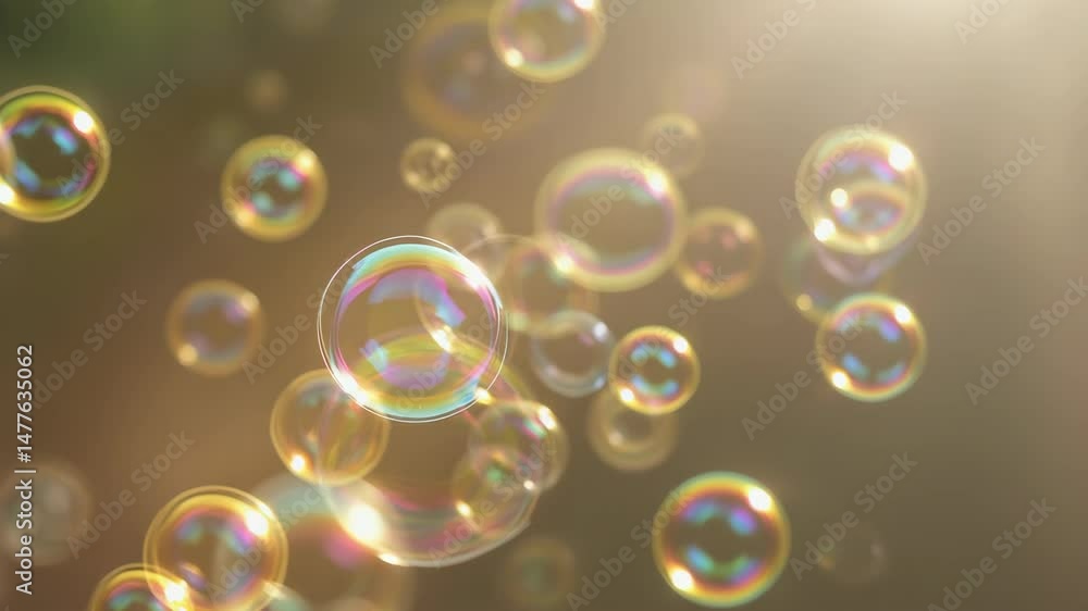 floating transparent soap bubbles with rainbow reflections in soft sunlight and golden blurred background floating transparent soap bubbles with rainbow reflections in soft sunlight and golden blurred background