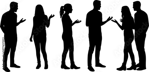 set of Couple quarrelling silhouette vector illustration isolated on white background. Break up concept.
