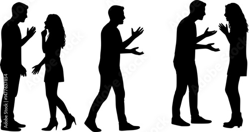 set of Couple quarrelling silhouette vector illustration isolated on white background. Break up concept.
