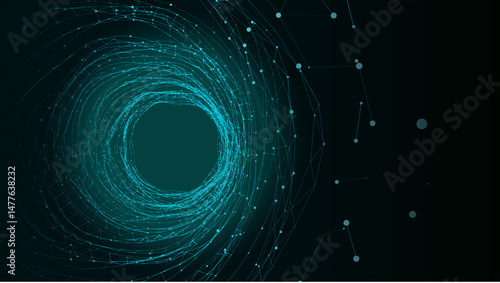 Technology wireframe circle tunnel on dark background. Futuristic 3D wormhole grid. Digital dynamic wave. Vector illustration.