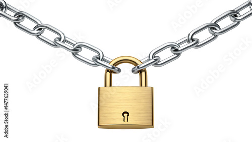 Padlock and chain security concept on transparent PNG background