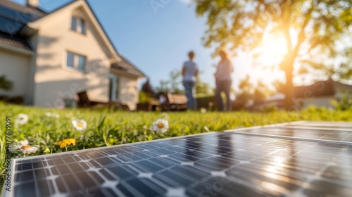 Solar Panel Installation Near Home with People in Background