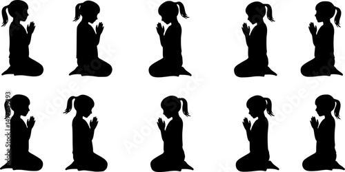 set of Little girl praying silhouette vector illustration
