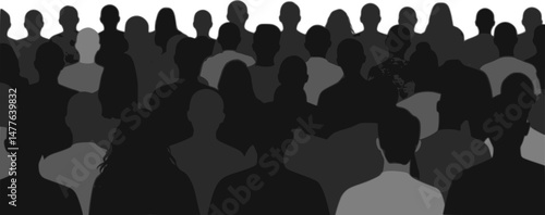 People heads silhouette. The audience sitting back view vector illustration. Back crowd.
