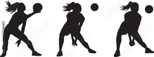 Silhouette Female Volleyball Player Preparing to Receive Ball