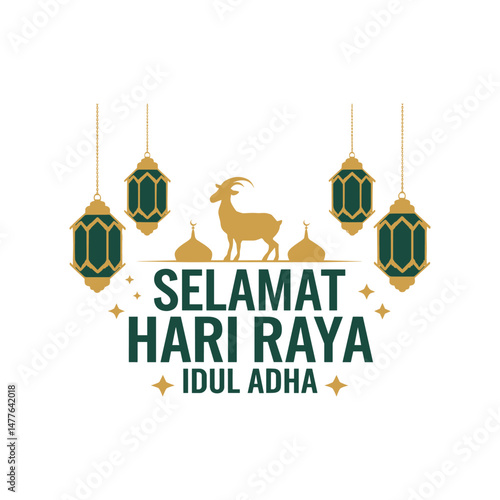Selamat Hari Raya Idul Adha Greeting with Goat and Lanterns
