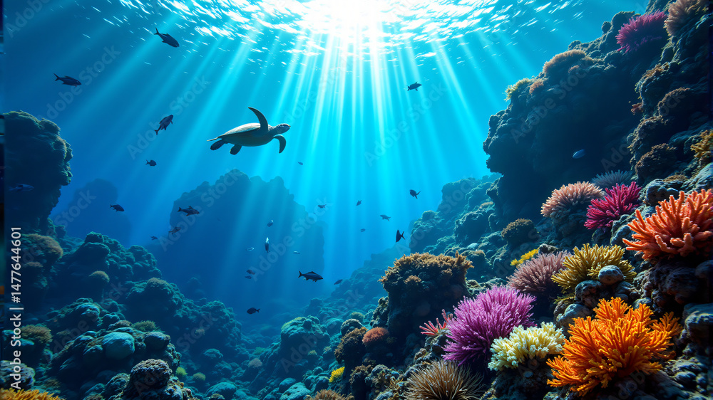 Fototapeta premium Vibrant Underwater Coral Reef Ecosystem