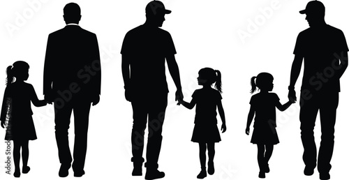 Father, mother, Child, and family Walking Together Silhouette vector art