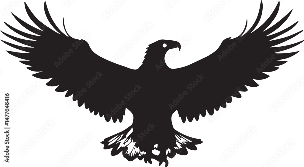 Obraz premium Silhouette of Flying Bald Eagle black and white vector 
