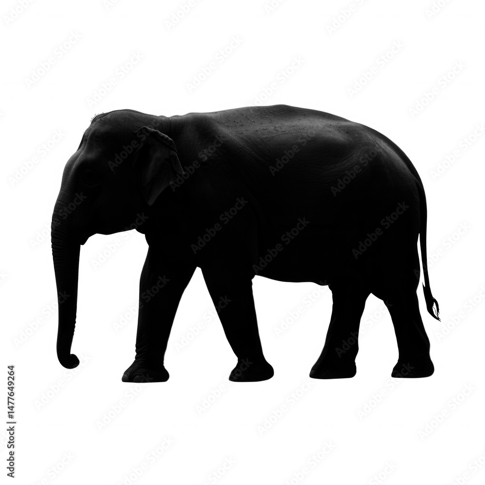 Fototapeta premium Elephant silhouette in darkness isolated on transparent background