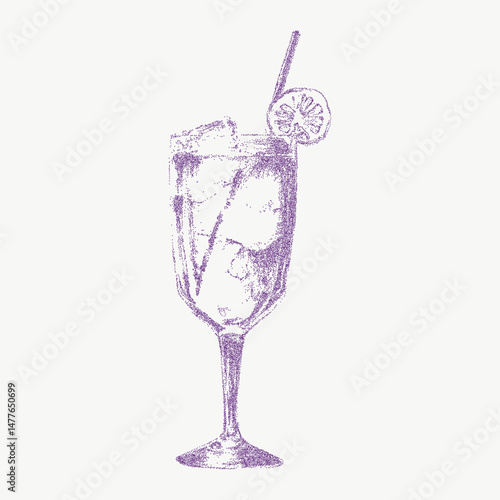 Classic alcoholic beverage in hand drawn sketch with noisy gritty dot halftone effect. Grunge retro style stipple illustration for bar and lounge decor, Italian style.