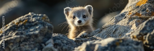 Curious rock hyrax peers out from rocky crevice with endearing gaze