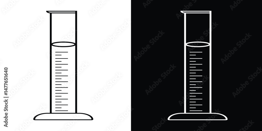 Minimalist Outline of Graduated Cylinders in Contrasting Black and White Backgrounds Minimalist Outline of Graduated Cylinders in Contrasting Black and White Backgrounds