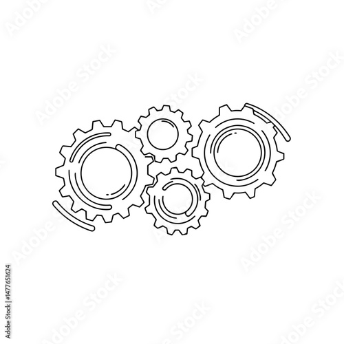 Outline of interlocking gears in minimalist style  