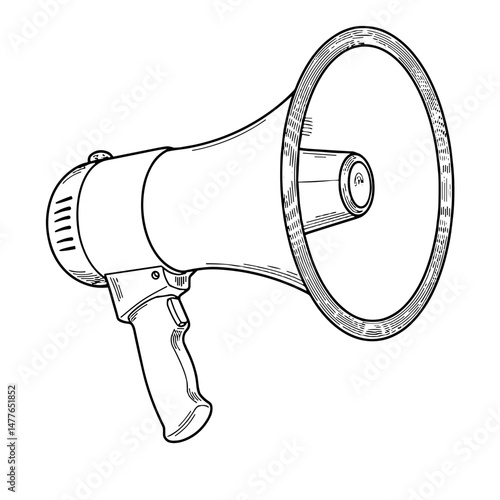 Classic megaphone in simple illustration style with black outline  