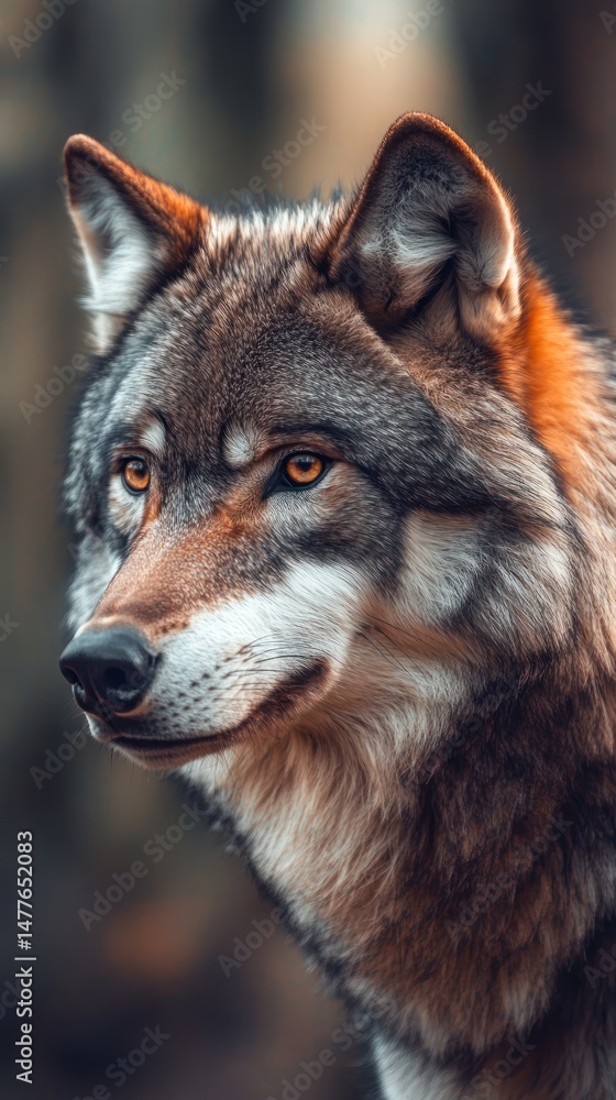 Captivating gaze of a majestic wolf in its natural woodland habitat Captivating gaze of a majestic wolf in its natural woodland habitat