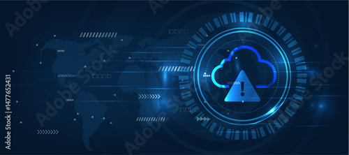 cloud data protection alert in abstract blue background