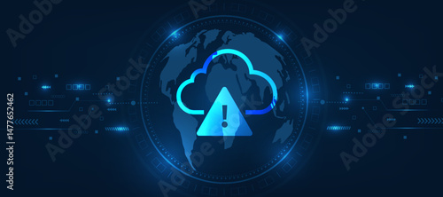 cloud data protection alert in abstract blue background