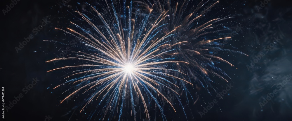 Fototapeta premium Stunning blue fireworks explosion, dark starry backdrop , celestial, burst