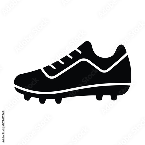 Minimalist black and white illustration of a soccer cleat isolated on a white background for sport and design projects