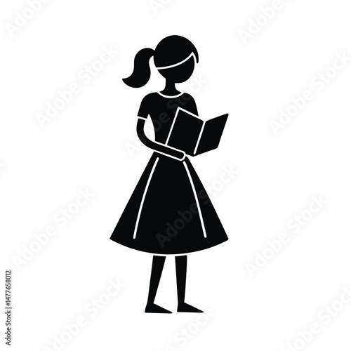 Silhouette illustration of a young woman reading a book depicting education learning and knowledge acquisition concepts