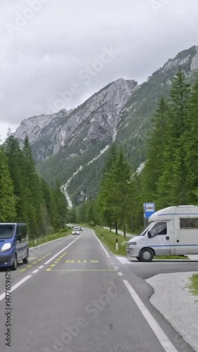 Vertical view of Austria road from car