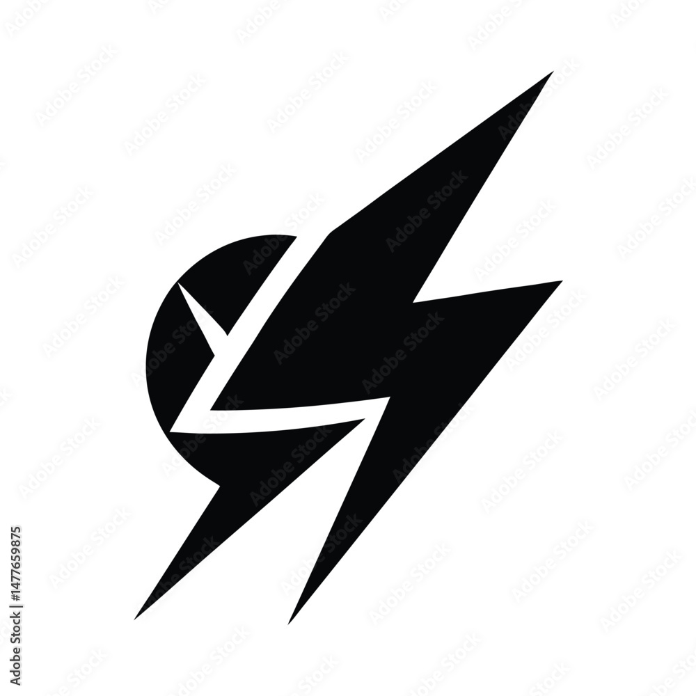 Abstract black and white vector design featuring a lightning bolt symbol with a circle element modern graphic concept Abstract black and white vector design featuring a lightning bolt symbol with a circle element modern graphic concept