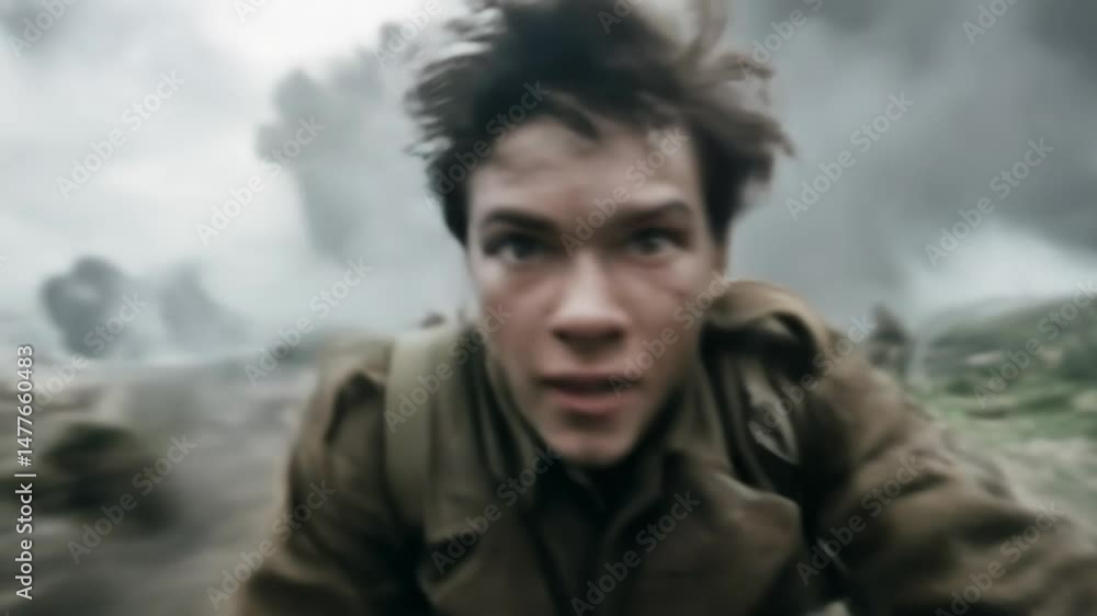 Frightened soldier running through the battlefield in motion Blur. Frightened soldier running through the battlefield in motion Blur.
