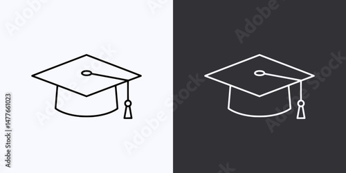 Graduation Cap Icon – Vector Outline – Black and White Preview