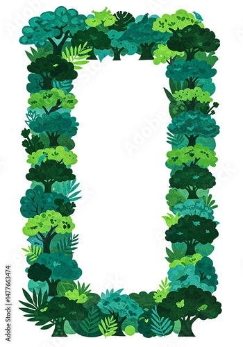 Lush green forest frame creating a natural border