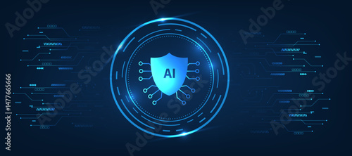 artificial intelligence icon with blue futuristic background