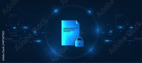 concept of digital document protection with security lock  icon  futuristic modern cyber background