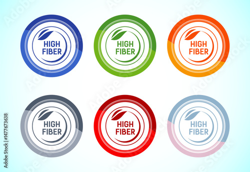 High fiber food icon design illustration. High fiber badge label 6 color button design set