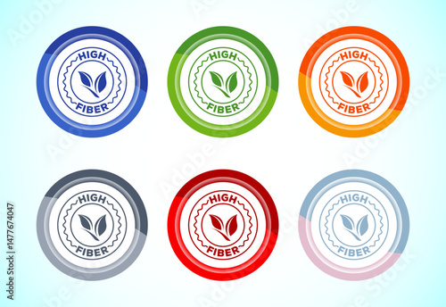 High fiber food icon design illustration. High fiber badge label 6 color button design set