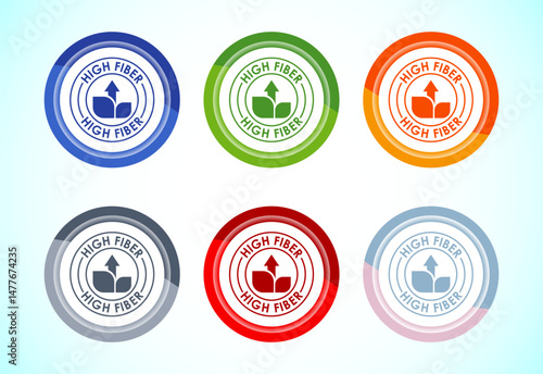 High fiber food icon design illustration. High fiber badge label 6 color button design set