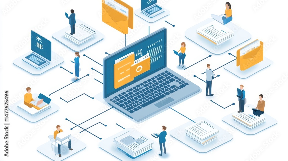 Obraz premium An advanced document management framework leveraging AI and machine learning features intelligent document categorization and advanced data processing capabilities.