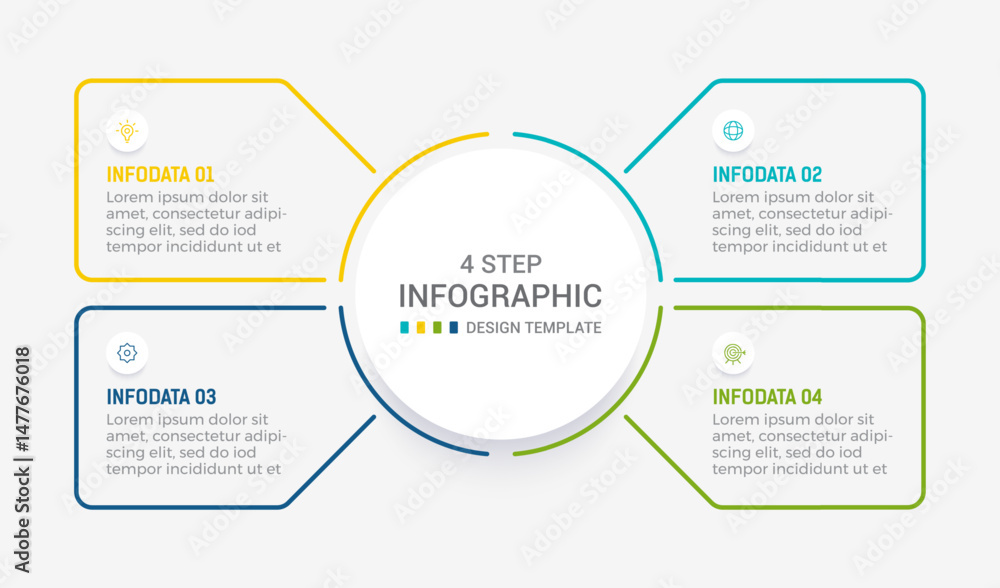 Fototapeta premium Four Step Infographic element design Vector template for presentation. process diagram and presentations step, workflow layout, banner, flow chart, info graphic vector illustration.