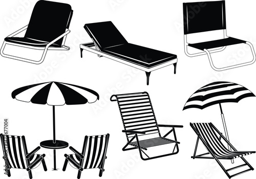 Beach Chair Eps, Vector File Black and White 