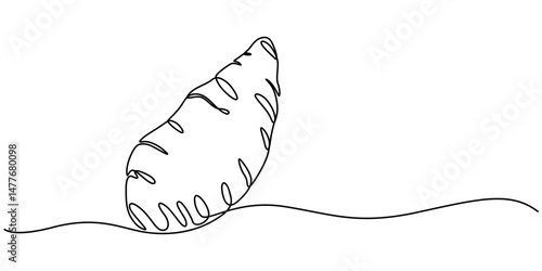 Sweet potato tuber vector illustration. One line art drawing with lettering organic sweet potato, Single continuous line drawing whole healthy organic sweet potato for orchard logo identity. Fresh pro