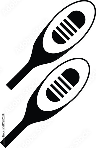 Black 2D vector icon of snowshoe hiking used in travel and adventure-related designs