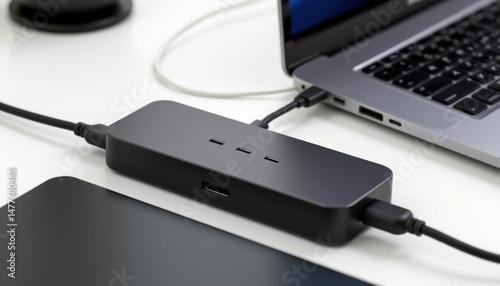 realistic usb c docking station, isolated on white background