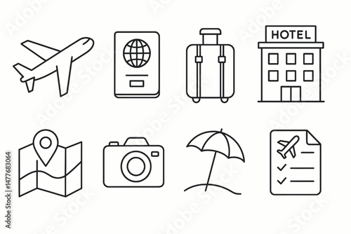 Travel and Vacation Outline Icon Set vector