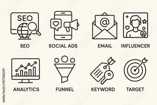 Essential Icons for Digital Marketing Tools vector