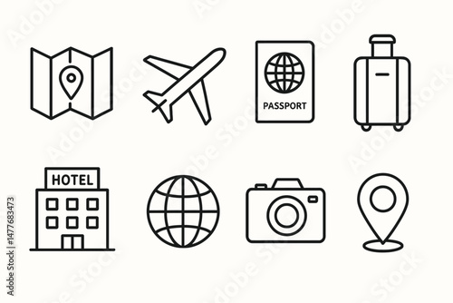 Travel Essentials Icons for Tourism and Navigation vector